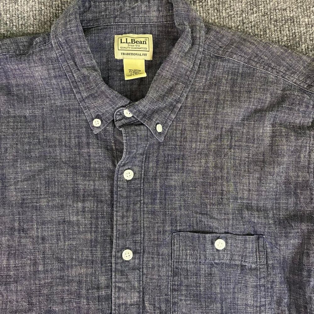 L.L.Bean Traditional Fit Short Sleeve Shirt Mens Large Tall Gray Cotton Stretch